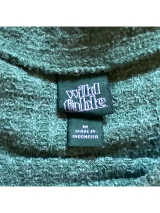 Wild Fable Womens Waffle Knit Cropped Long Sleeve Shirt-Green-M-GUC - Picture 3 of 4